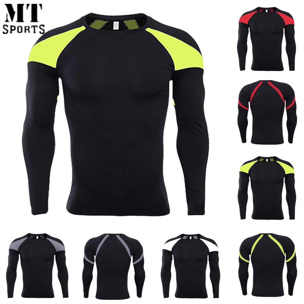 Buy MT Sports Men's Fitness Patchwork T Shirt Fast Dry Skinny Tops Long