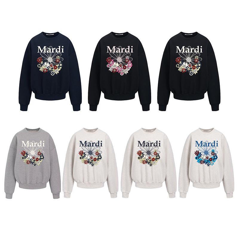 Auf Lager: Unisex-Sweatshirt im koreanischen Stil mit Blumenprint & Buchstaben-Design, Rundhalsausschnitt.