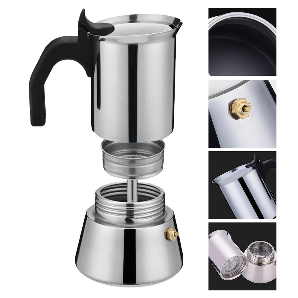 Moka Pot with Coffee Percolator Design Stainless Steel Stove Top Coffee Maker for Camping Home Use