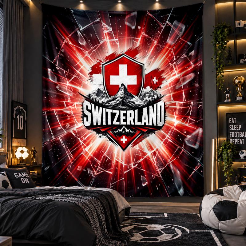 Wall Hanging Tapestry Switzerland Football Print Cloth for Living Room Bedroom Home Decor