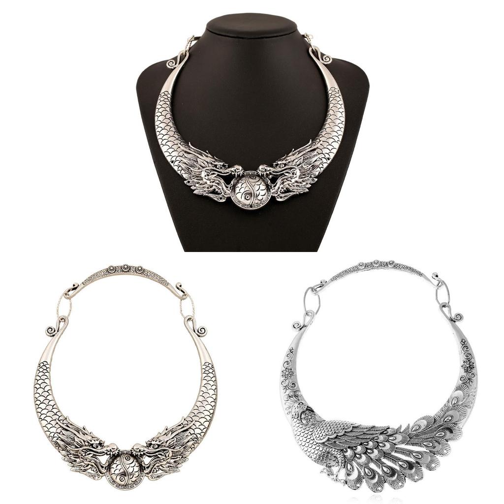 Ethnic Style Retro Necklace With Double Dragon Bead Design For Fashion Enthusiasts