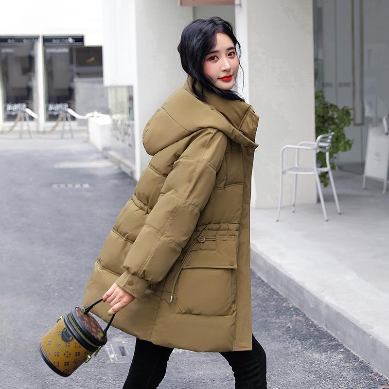 Down Cotton-padded Jacket Girls' Long Thick Winter Clothes Hooded Drawstring Waist Big Pocket Cotton-padded Coat