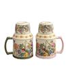 French Half-Summer Flower Blooming Mug With Lid Ceramic Kettle Tea Cup Office Retro Exquisite Cup Souvenir
