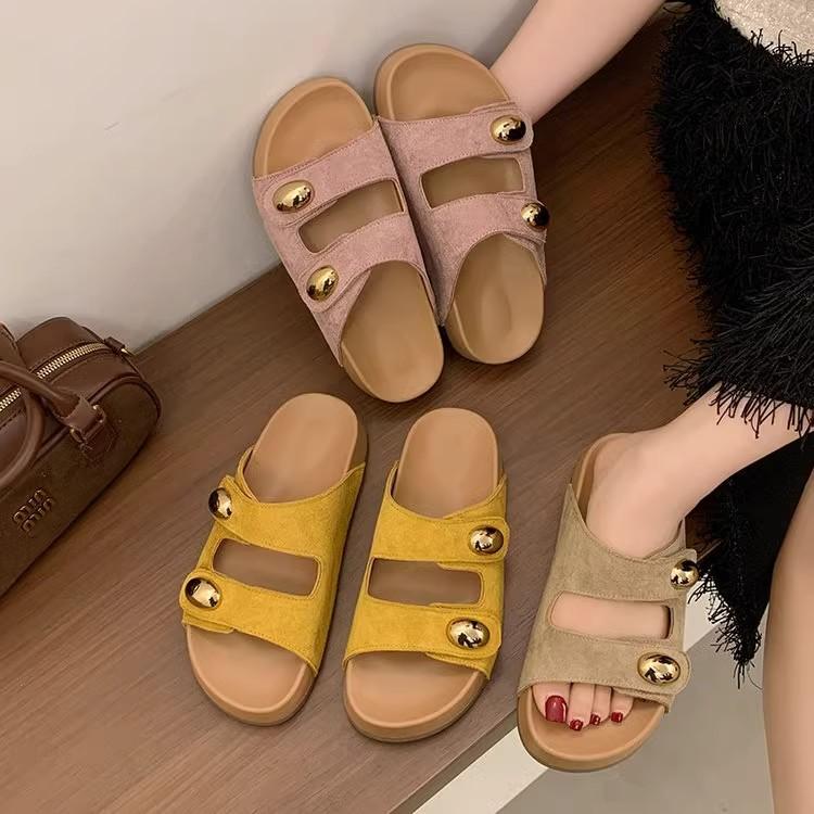 Cool slippers women's summer wear new retro muffin thick-bottomed one-word beach slippers