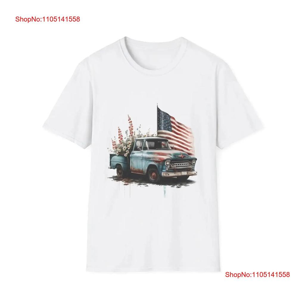 Vintage Americana Pickup Truck T Shirt Casual Patriotic Apparel For Vintage Designer Clothes Breathable Soft Graphic