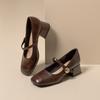 Square head thick heel shallow mouth Mary Jane shoes children's 2025 spring new one-word with small fragrant style retro French single shoes
