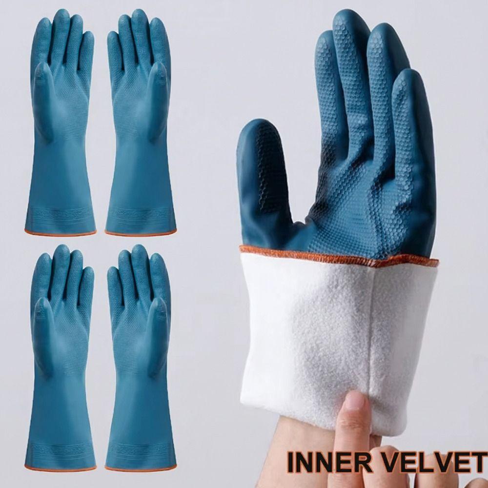 Waterproof Fleece-lined Cleaning Gloves Thicked with Fleece Dishwashing Gloves Wear-resistant Soft Warm Household Gloves