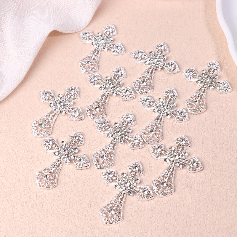 2/10Pcs Vintage Cross Crystal Center Flatback Rhinestone Decorative Accessories For Diy Brooch Craft Making
