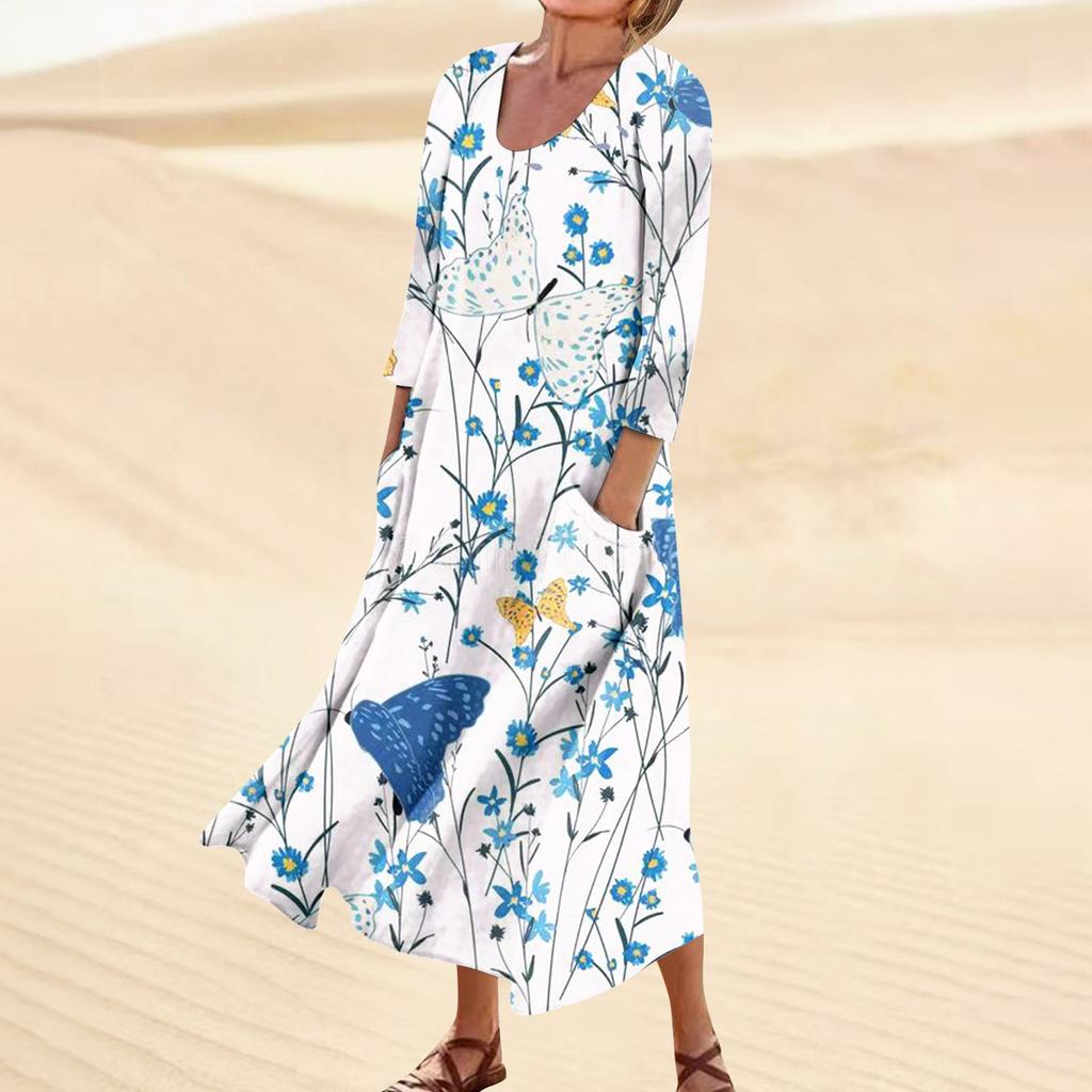 Robe pour femmes printemps Boho décontracté mode manches 3/4 robe pour vacances grande taille