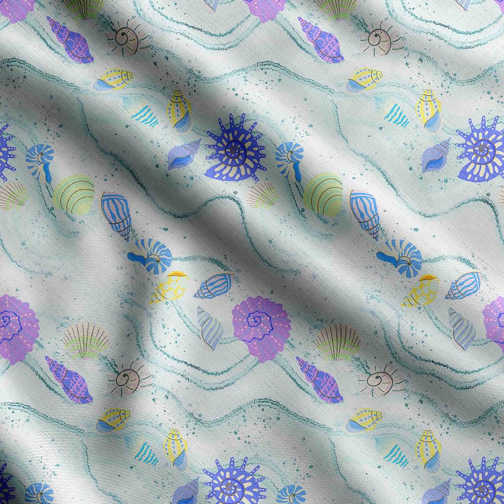 Soimoi Nadruk z muszli morskich, bawełniany kambryk, tkanina pikowana sprzedawana na jardy o szerokości 42 cali, średniej grubości tkanina bawełniana,