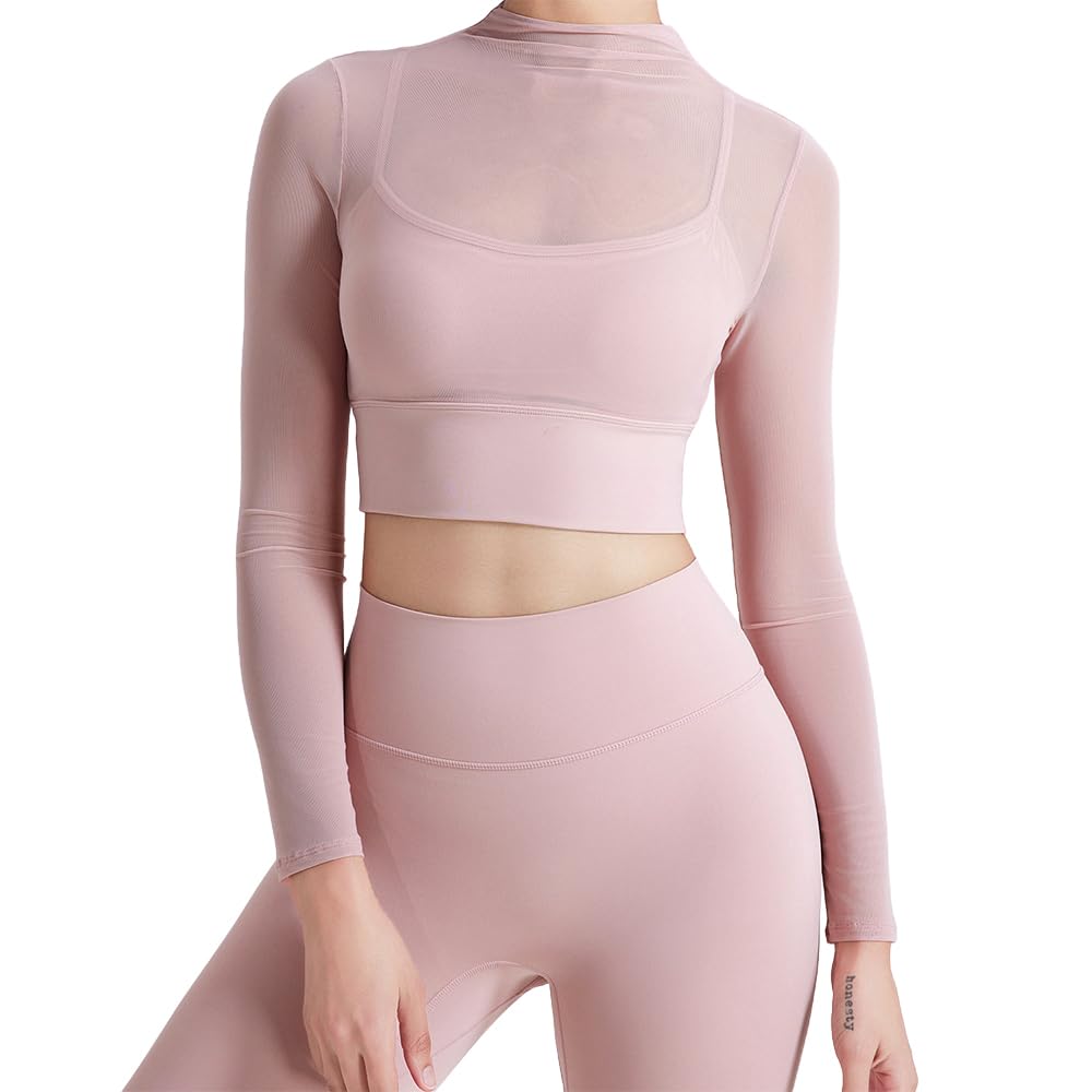 

Siomlana Йога Спорт Длинный Спортивный Бюстгальтер с Подкладкой для Фитнеса Сексуальный Пилатес Дышащий Женский Топ, Футболка, Рукав, Чашки, Топ, Сетка, Носка, Эластичный, розовый