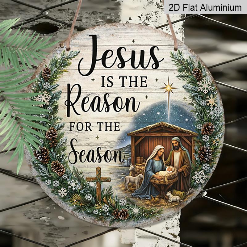 2D Flat, 1pc Round Jesus Nativity Aluminum Wall Decor - Christmas Decoration with Nativity Scene, Suitable for Home, Living Room, Church, Patio