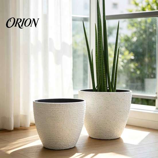Resin Flower Pot for Living Room Large Tall Planter, Thickened Faux Stone Plant with Embossed Nordic Style Planter Texture, Modern Decorative