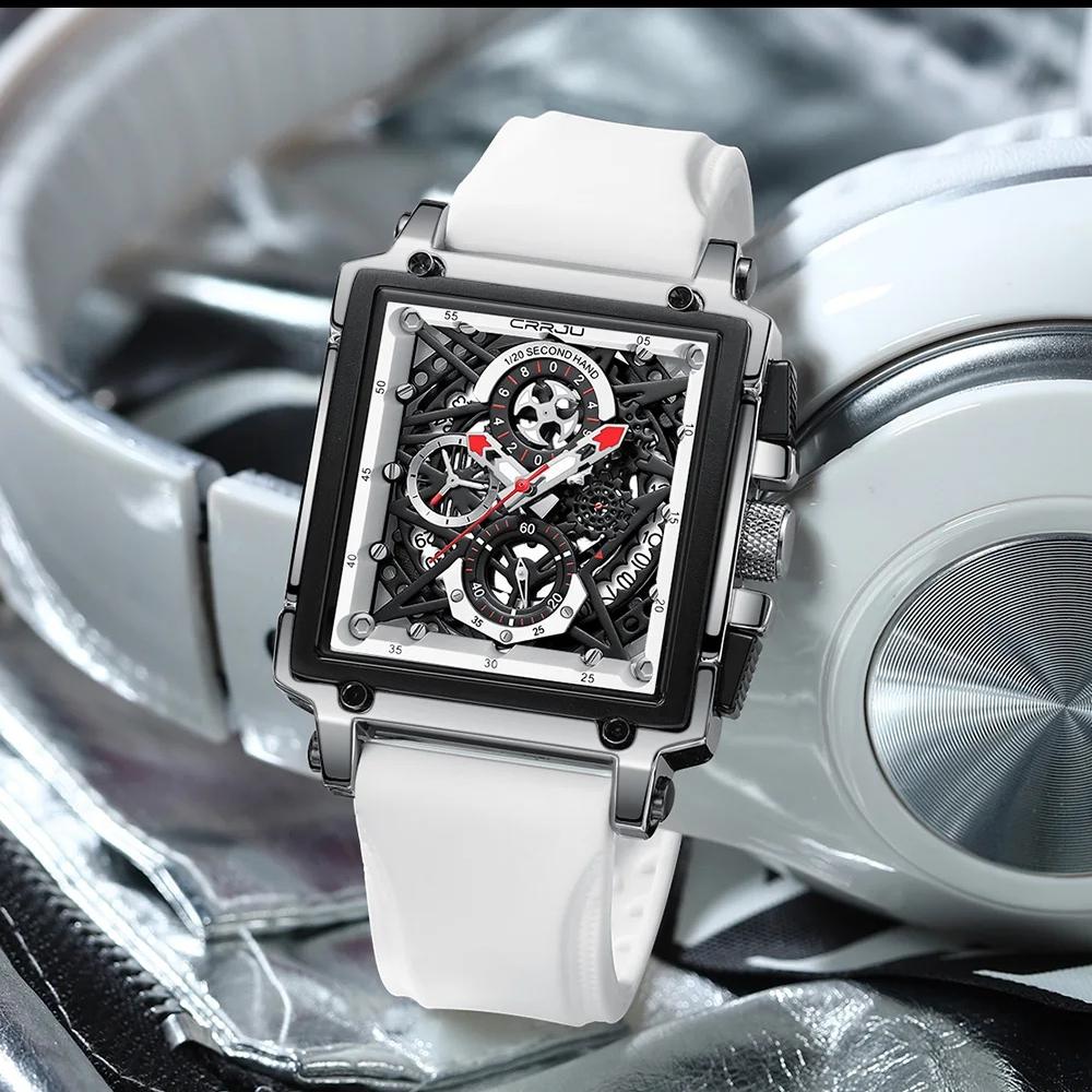 Men's Sports Chronograph Wrist Watch For Men Army Silicone Strap Square Quartz Stop Watch