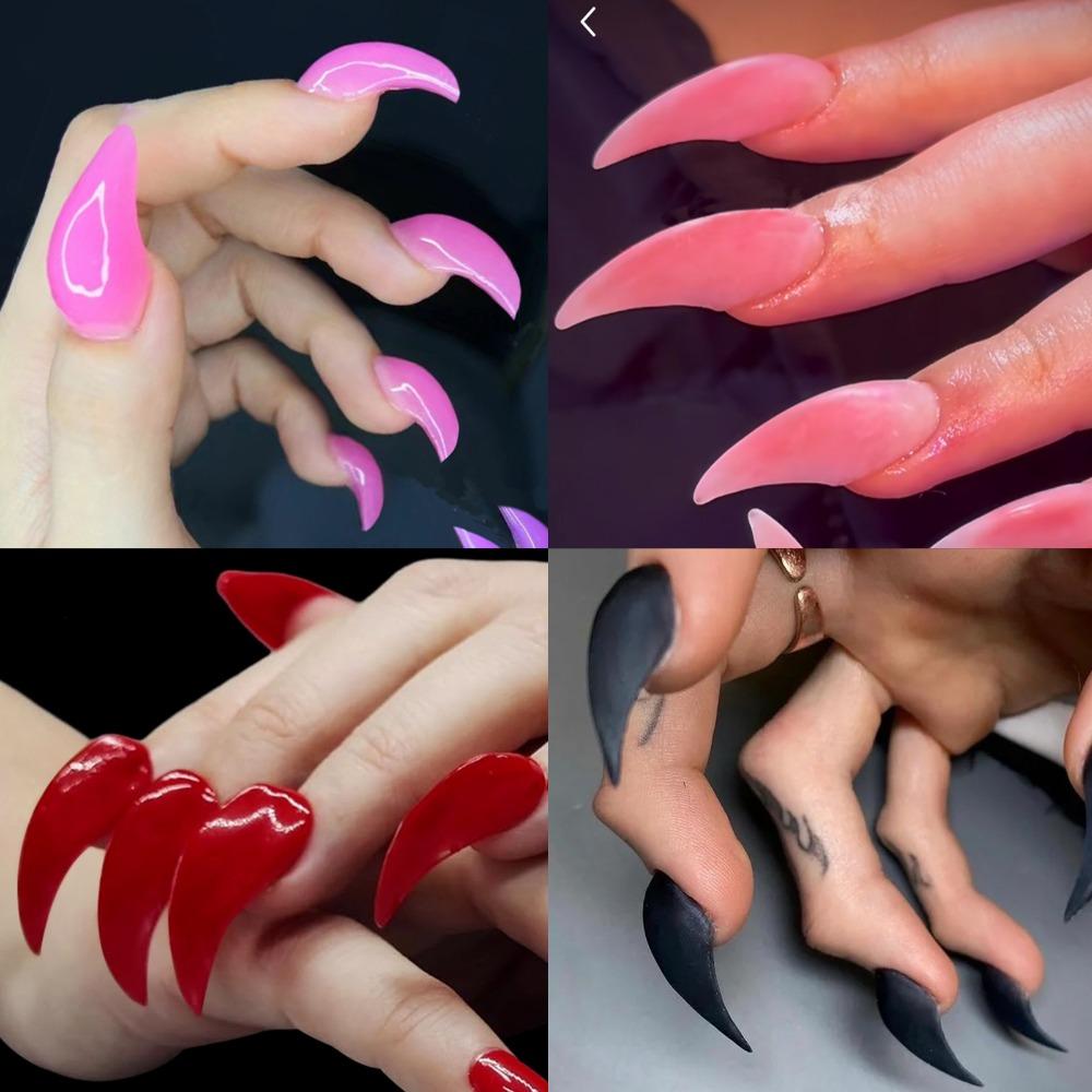 100 sztuk Paznokcie Żelowe Specjalnego Kształtu Paznokcie Sztuczne Zakrzywione Stiletto Przezroczyste Paznokcie Podwójne Formy Formy Full Cover Paznokcie Sztuczne