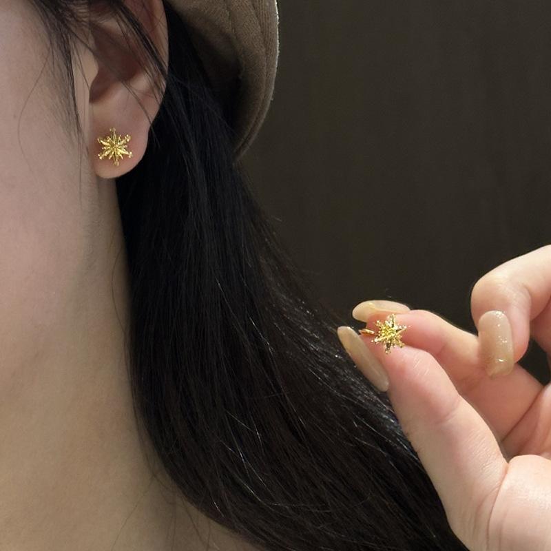 Classic and Exquisite Small Snowflake Earings Stud Glossy Shining Six Pointed Star Earrings for Women Party Jewelry Gifts