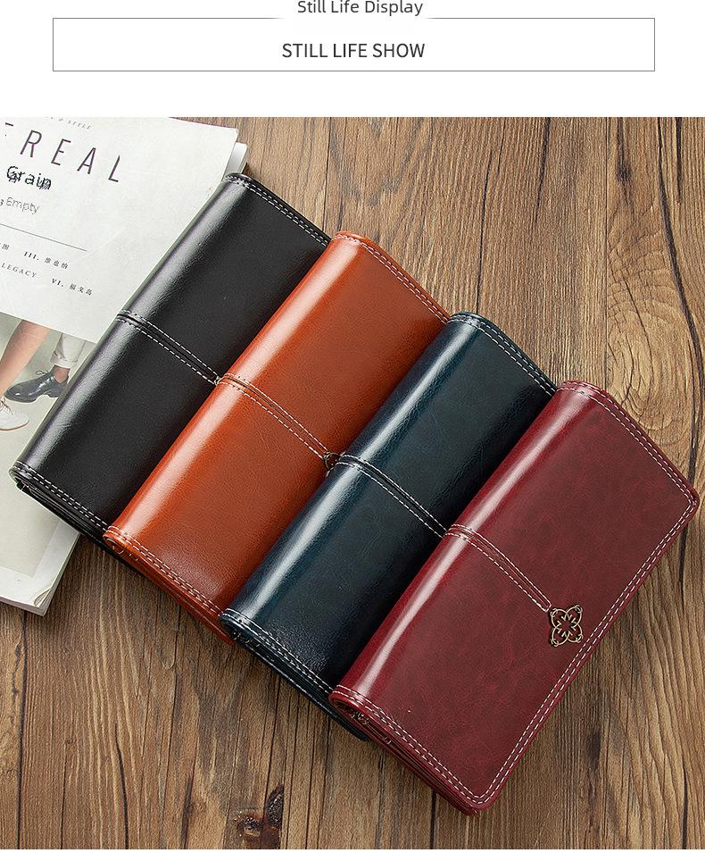 Women's Retro Long Zipper Wallet with Large Capacity and Multiple Card Slots - European & American Style Two-Fold Handbag