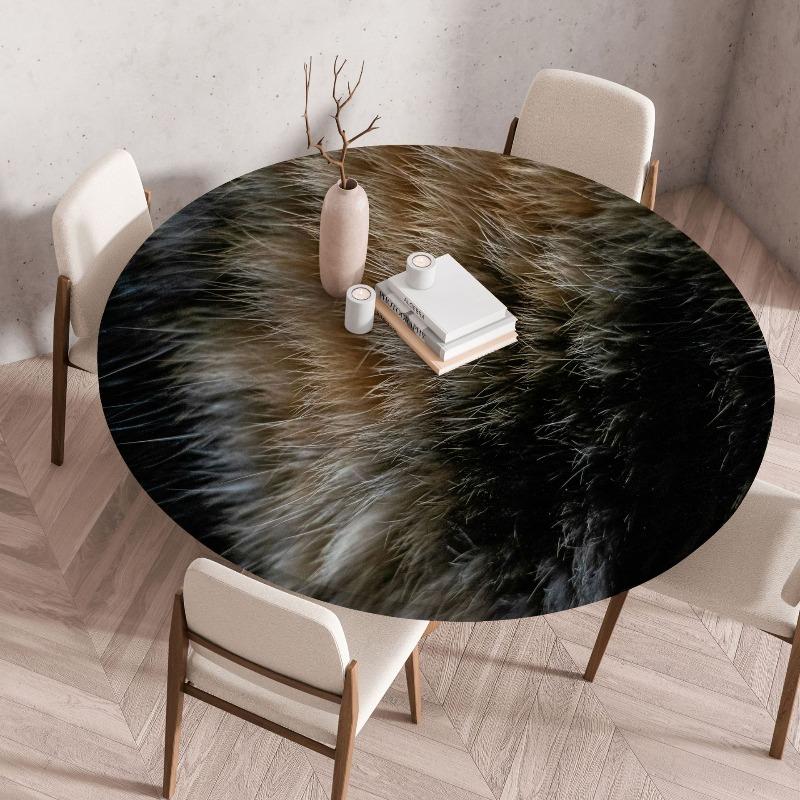 Creative Animal Fur Texture Patten Round Table Cover Fitted Vinyl Tablecloth Elastic Edged Waterproof Dining Table Cloth