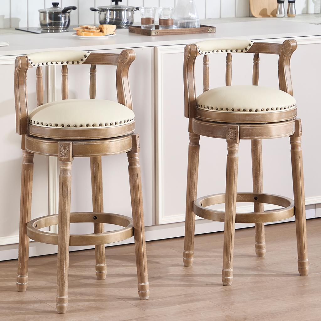 Cow Top Leather Wooden Bar Stools, 360 Degree Swivel Bar Chair with Backs, Bar Height Counter Height Barstools for Home Kitchen Dining Room