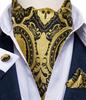 Mens Ascot Silk Cravat Blue Paisley Tie Handkerchief Cufflinks Set Formal Party