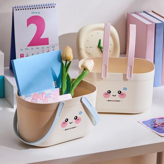 

Portable Bath Basket with Handle Large Capacity Cute Patterns Multipurpose Handheld Space Saving Sundries Storage Basket рожевий