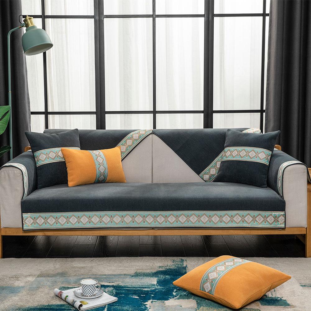 Sofa Cover Non-slip Exquisite Embroidery Lace Sofa Cushion Solid Color Couch Cover 4 Seasons Universal Sofa Towel Pillowcase