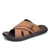 Men Black Leather Slippers Simple Flats Summer Brown Outdoor Roman Sandals Outdoor Beach Shoes Over Sized