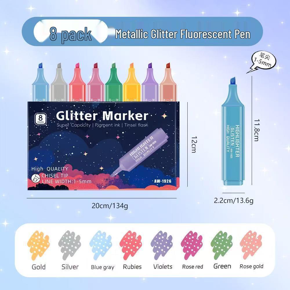 Cross-Border Bestseller: Metallic Glitter Fluorescent Marker Pen for DIY Journaling