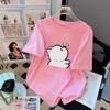 Korean Style Loose Fit Cartoon Print Women's Mid-Length Pure Cotton Short Sleeve Tee