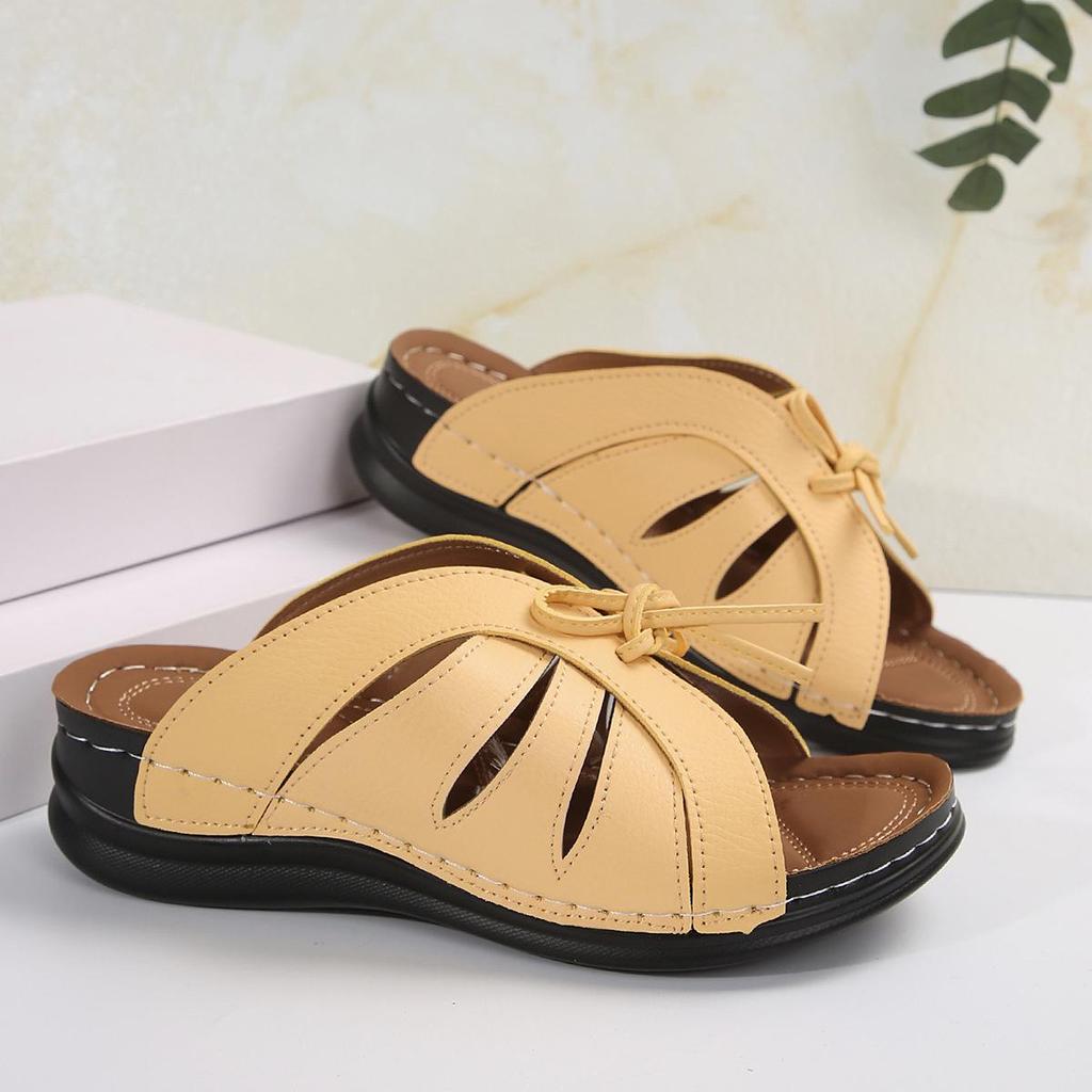 2024 Women's Plus Size Wedge Sandals: Fish Mouth Roman Slippers with Bow Decor & Thick Sole