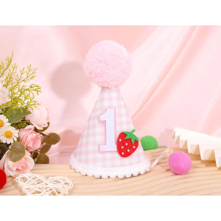 Strawberry 1st Birthday Hat - Girl Sweet One Birthday Decorations, Girls Pink First Birthday Crown, Strawberry Theme Cake Smash Props, Berry Sweet