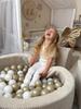 Parco giochi in schiuma con piscina 90x30 Velluto a coste Beige 200 palline: trasparente, bianco, perla, oro chiaro, opalescente