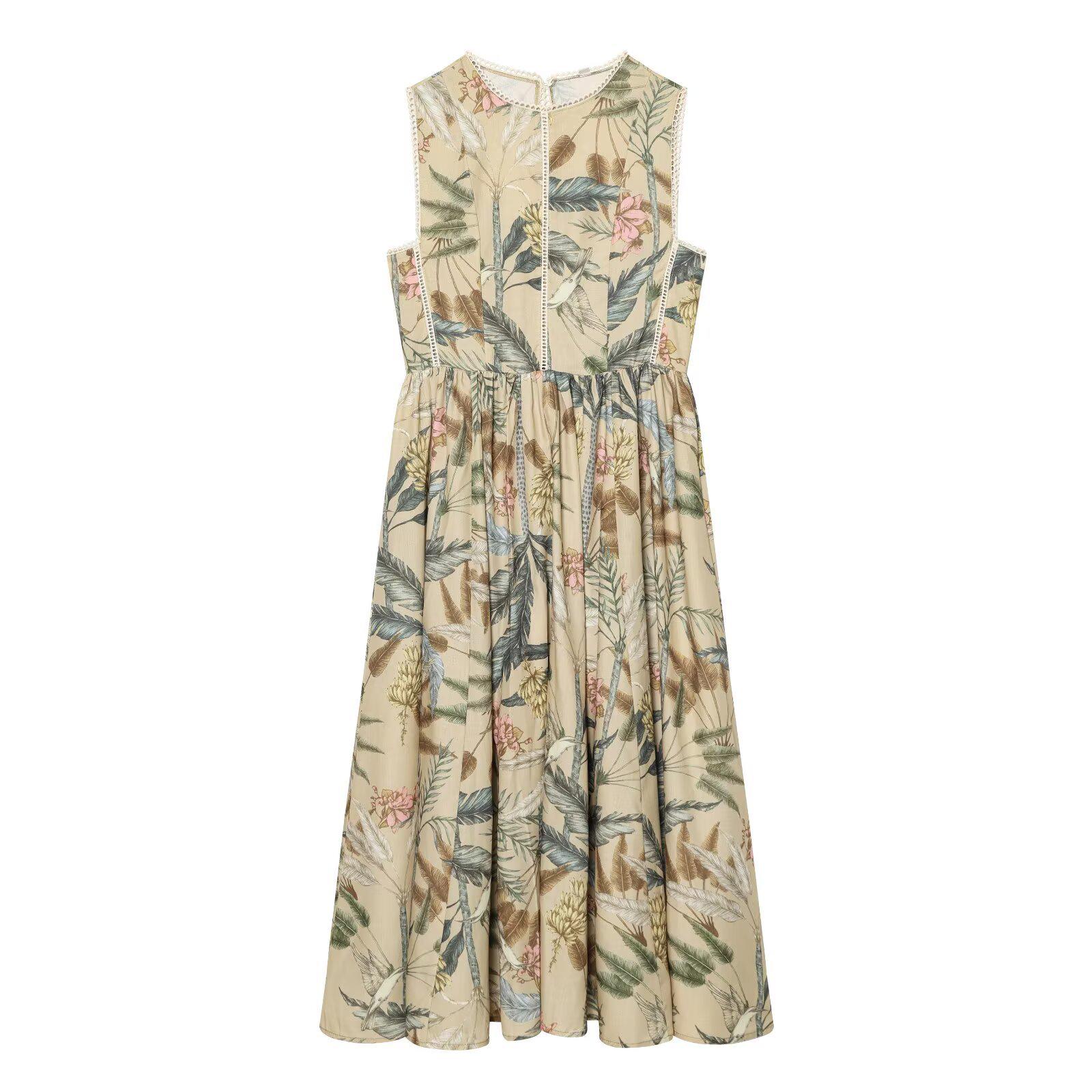 2026 Spring European-Style Floral Print Lace Dress for Women XS