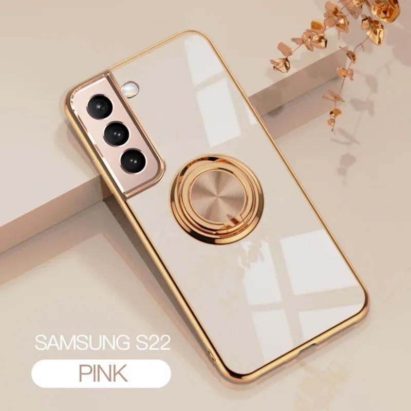 

With Ring Holder Phone Case For Samsung Galaxy S25 S24 Ultra S23 S22 S21 A15 A52 A53 Electroplating Plated Soft Back Cover For Galaxy S20 FE