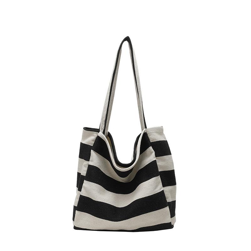 New Korean Version, Large-capacity Summer Contrasting Striped Tote Bag, Retro, Lazy Wind, Large-capacity Shoulder Underarm Women's Bag