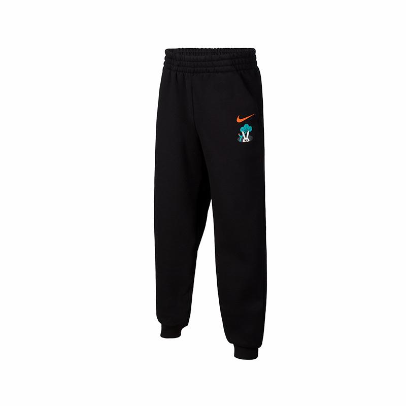 Nike Rabbit Print Fleece Loose Knit Sports Pants Kids Bottoms Black FD9936-010