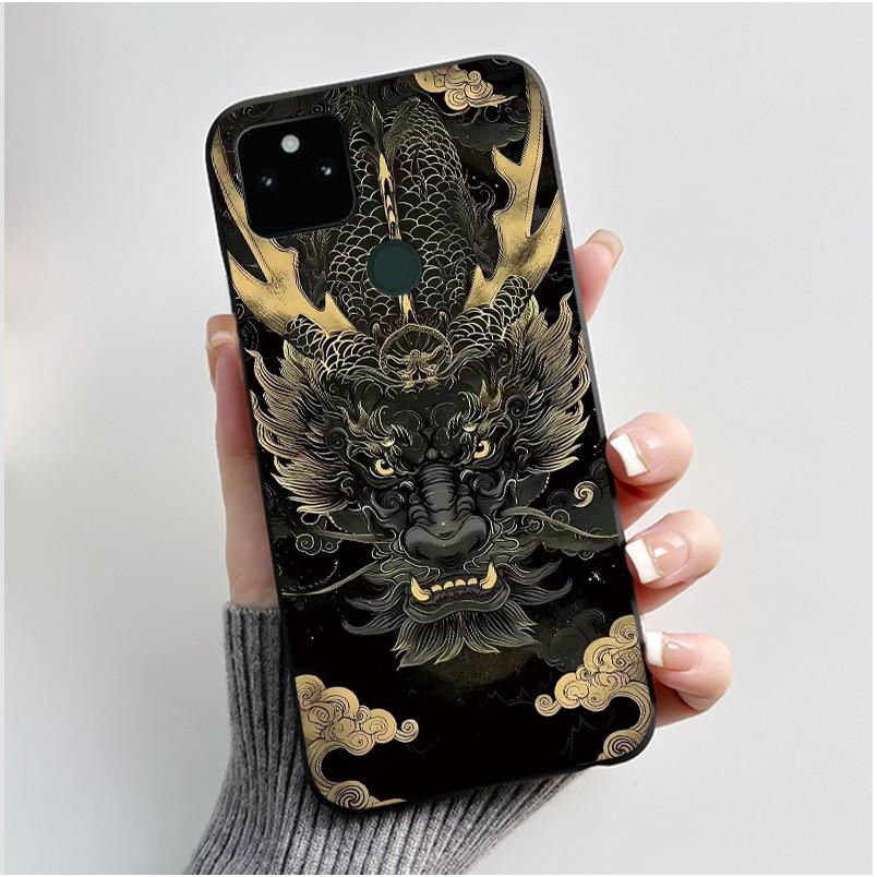 For Google Pixel 5a Soft Silicone Black Case Trendy Style Cartoon Pattern Fluffy Bunny, Milk Tea Rabbit, Rabbit Lamp Casing