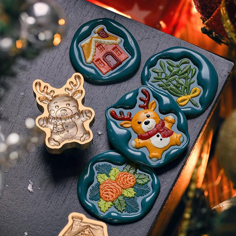 Stamp Christmas Series Relief Lacquer Seal Header Snowflake Deer Brass Carving Hand Diy Copper Head