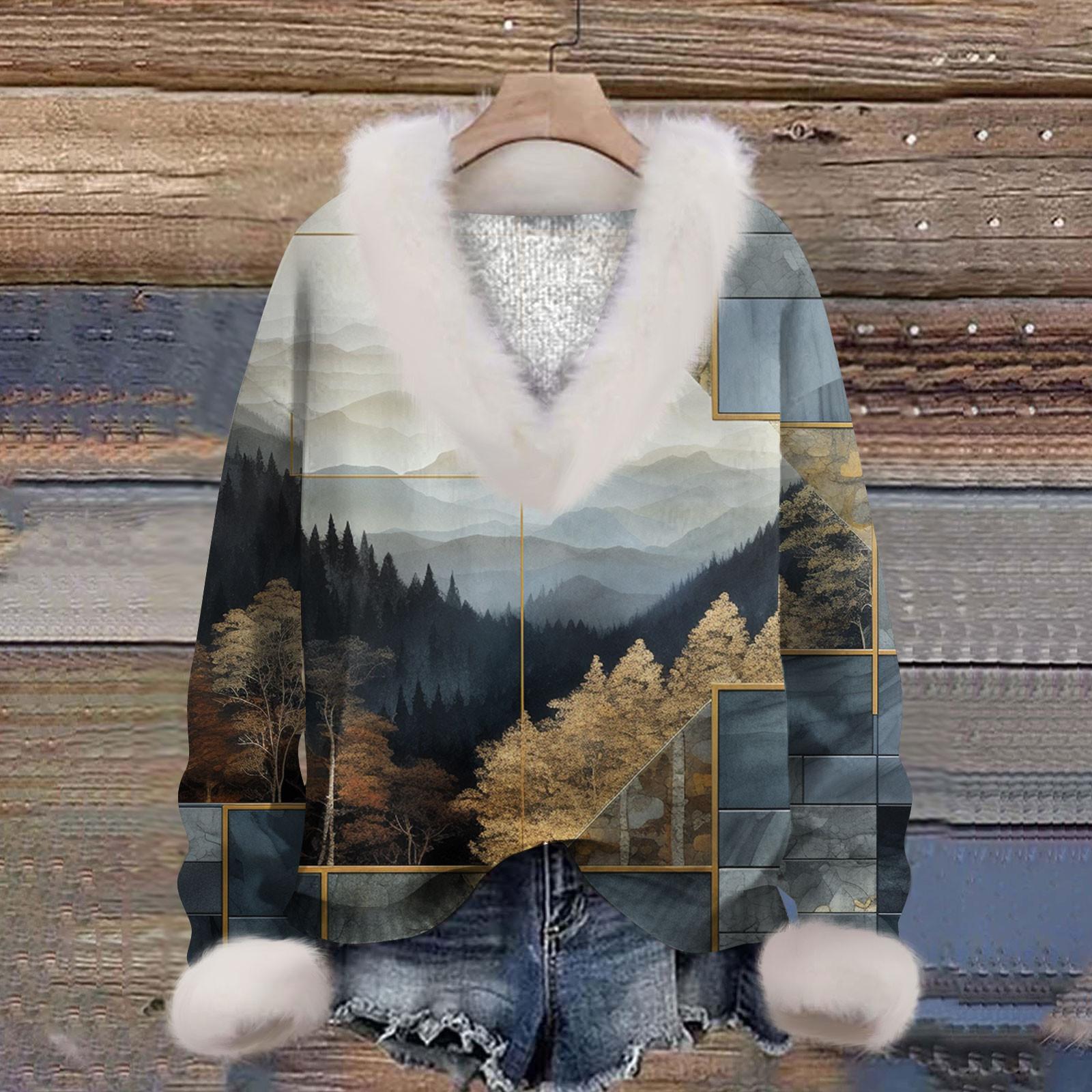 

Женская мода повседневная футболка с длинным рукавом и V-образным вырезом с принтом L