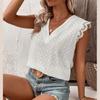 Summer New V Neck Lace Patchwork White Shirt Women Tops Sleeveless Elegant Solid Casual Women Blouse Vintage Slim Fit Hollow Backless Blouses 24733