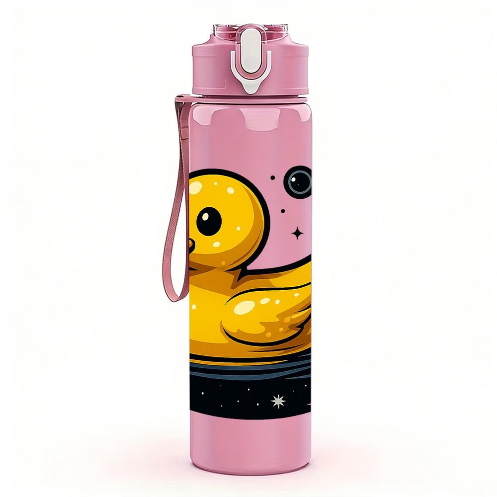 1PC Floating Yellow Rubber Duck 750ml Color Plastic Sports Water Bottle Leakproof Flip Straw Lid For Sports Office Home Use