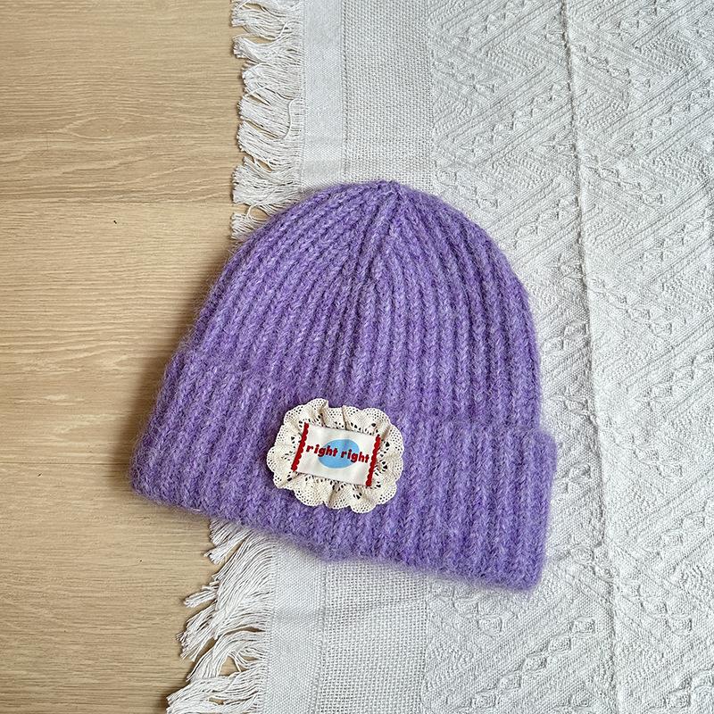 Big Head Circumference Patch Lace Knitted Wool Hat Women's Year Autumn and Winter Face Small Versatile Hat Ear Protection Cold Hat