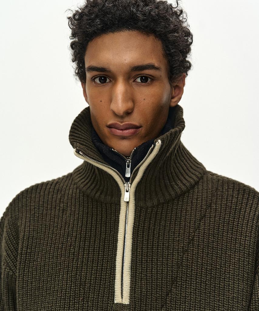ADSB ANDERSSON BELL Double Layered Quarter Zip-Up Sweater (Khaki/Black)