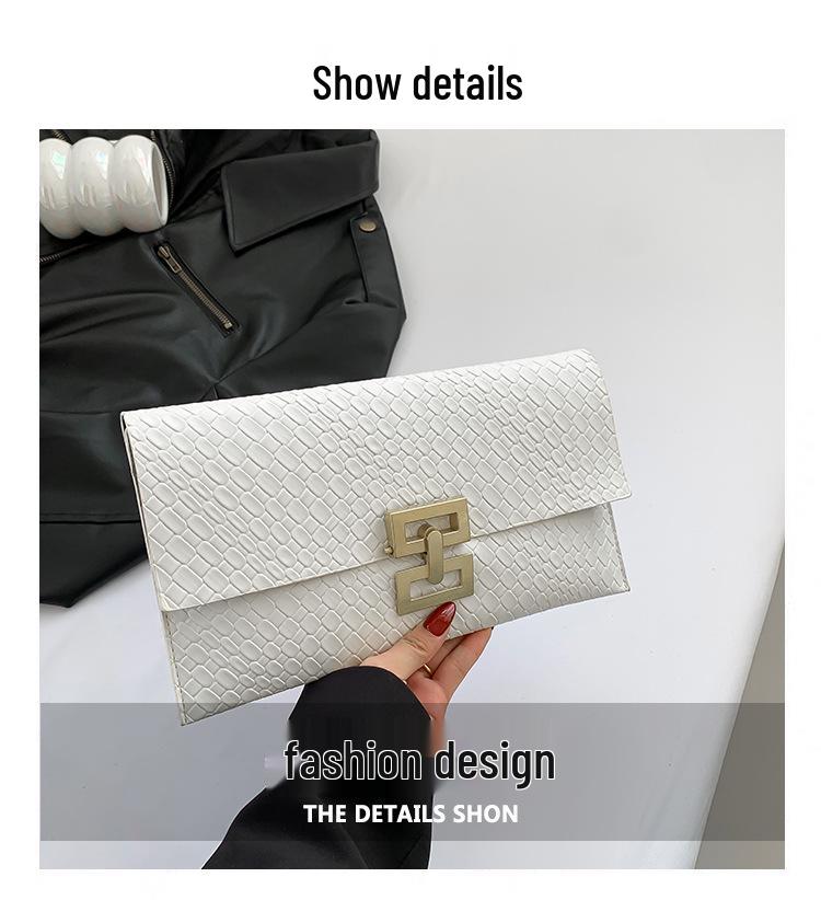Women's Spring 2024 Slim Crocodile Pattern Clutch: Patent Leather Envelope Bag and Wallet