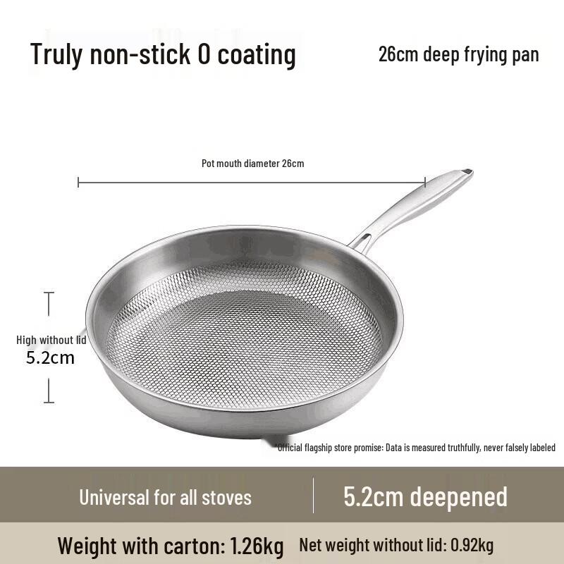 

ZISIZ 26cm Non-Coated Stainless Steel Frying Pan