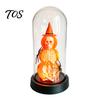 Halloween Window Display Pumpkin Skeleton Cloche Lamp, Lighted Stacking Skull In Clear Figurine Dome with Witch Hat for Tabletop Mantel, Party