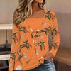 Tops for Women  Floral Print Long Sleeve Fake Two‑Piece Top Fall Casual Slim Pullover Women's Long Sleeve Top