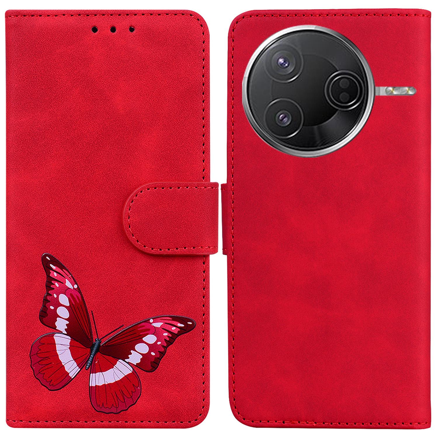 

For Xiaomi Poco F7 Pro 5G/F7 Ultra 5G/Redmi K80 Pro 5G/K80 5G Stand Case PU Leather Phone Cover Butterfly Printed Red
