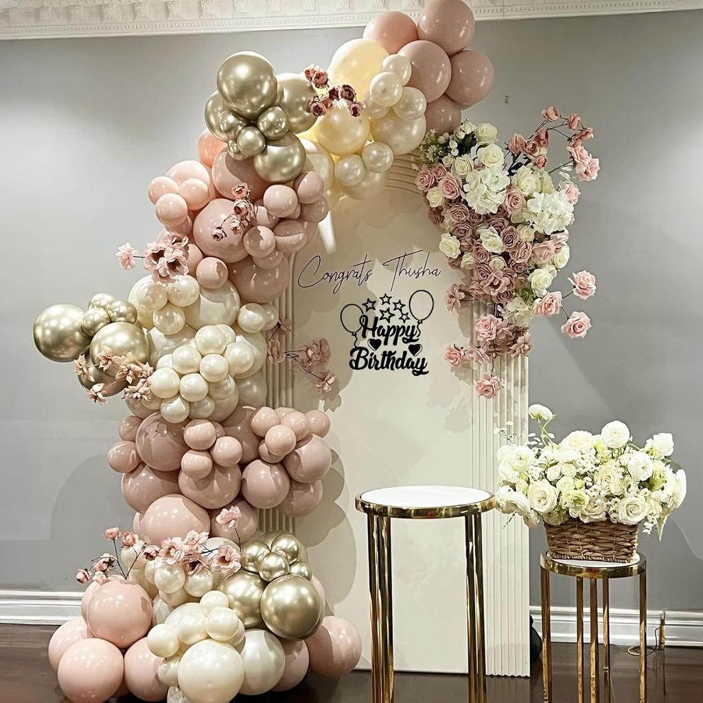 Dusty Pink Beige Balloons, 60 Pcs 12 Inch Pink Sand White Balloons, Metallic Gold Nude Cream Balloon for Girls Women Birthday Pastel Bridal Shower