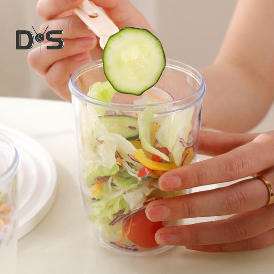 Cană pentru salată 501-600ml, design portabil, etanș, pentru salată, cu lingură, sistem de drenaj îmbunătățit
